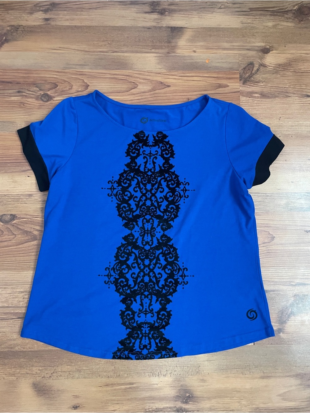Active USA Royal Blue Short Sleeve Tee with Black Damask Print